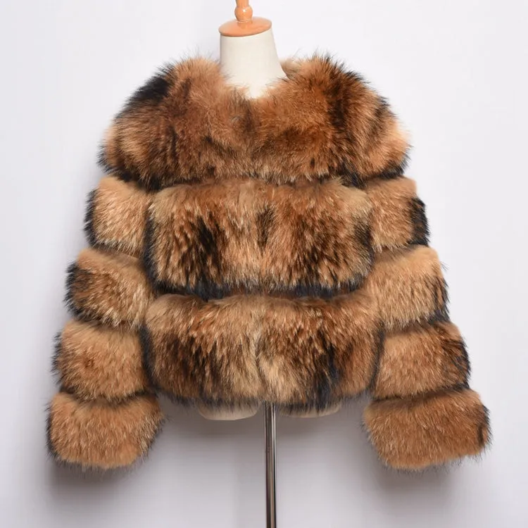 High Quality Fashion Real Fur Genuine Outwear Women Winter Raccoon Fur Coat