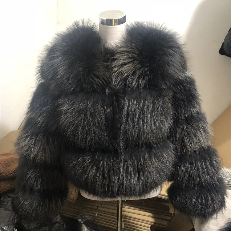 High Quality Fashion Real Fur Genuine Outwear Women Winter Raccoon Fur Coat