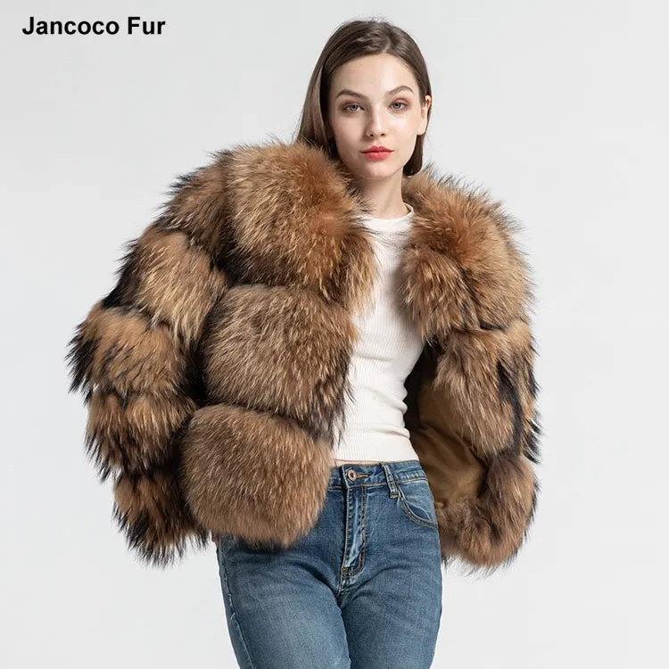 High Quality Fashion Real Fur Genuine Outwear Women Winter Raccoon Fur Coat