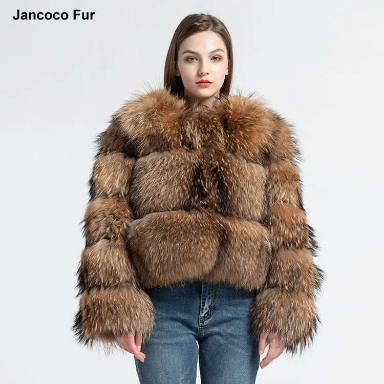 High Quality Fashion Real Fur Genuine Outwear Women Winter Raccoon Fur Coat