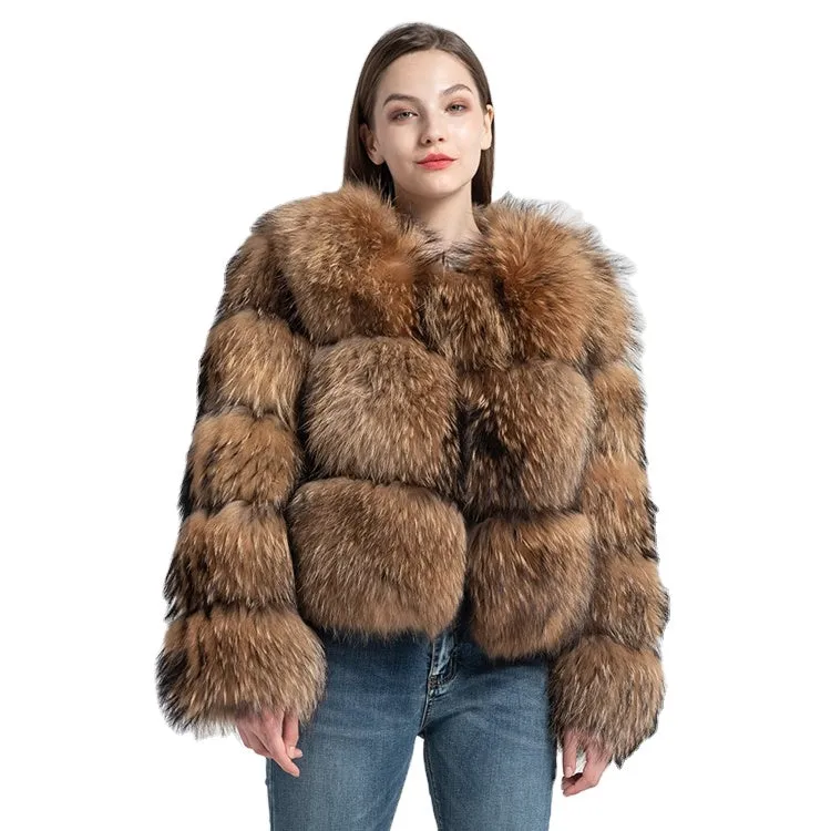 High Quality Fashion Real Fur Genuine Outwear Women Winter Raccoon Fur Coat