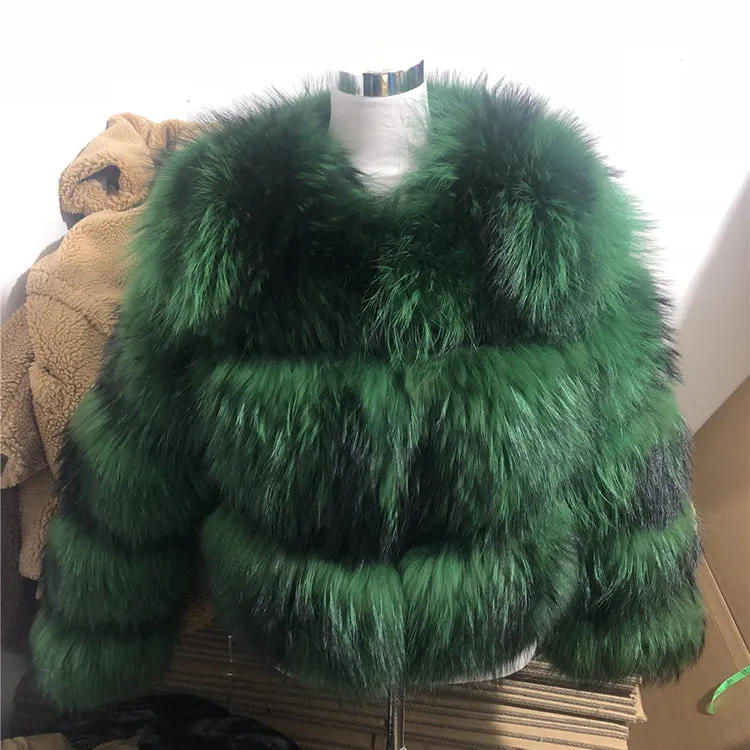 High Quality Fashion Real Fur Genuine Outwear Women Winter Raccoon Fur Coat