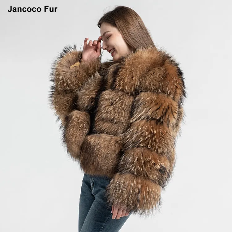 High Quality Fashion Real Fur Genuine Outwear Women Winter Raccoon Fur Coat