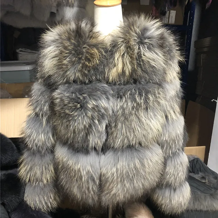High Quality Fashion Real Fur Genuine Outwear Women Winter Raccoon Fur Coat