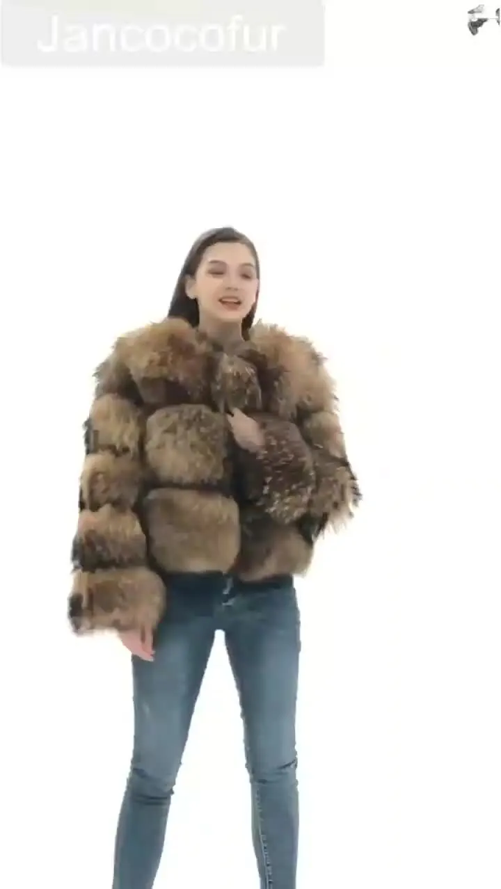 High Quality Fashion Real Fur Genuine Outwear Women Winter Raccoon Fur Coat
