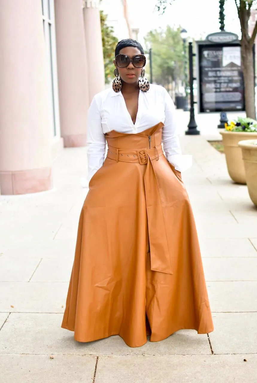 High Waist Faux Leather Long Skirts