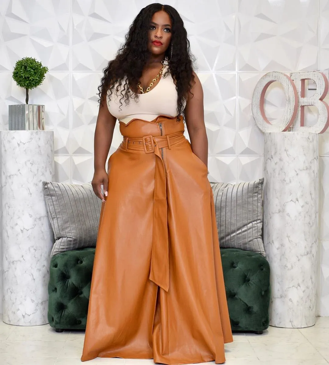 High Waist Faux Leather Long Skirts
