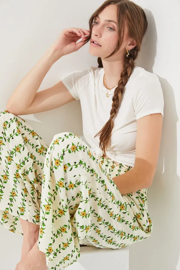 High Waist Floral Print Wide Leg Paperbag Pants