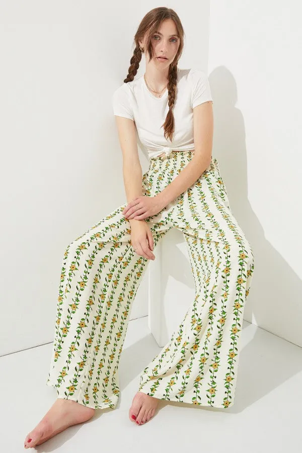 High Waist Floral Print Wide Leg Paperbag Pants