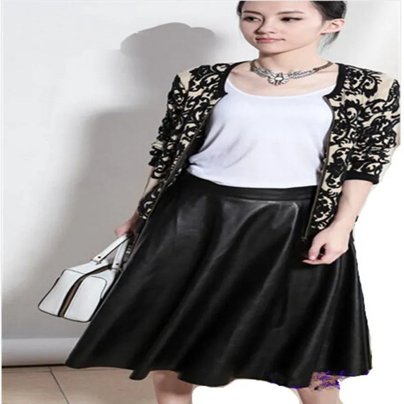 High Waist Woman PU Leather Skirt Fashion Woman Spring Vintage Large Swing Long Midi Skirts Black Red QT128