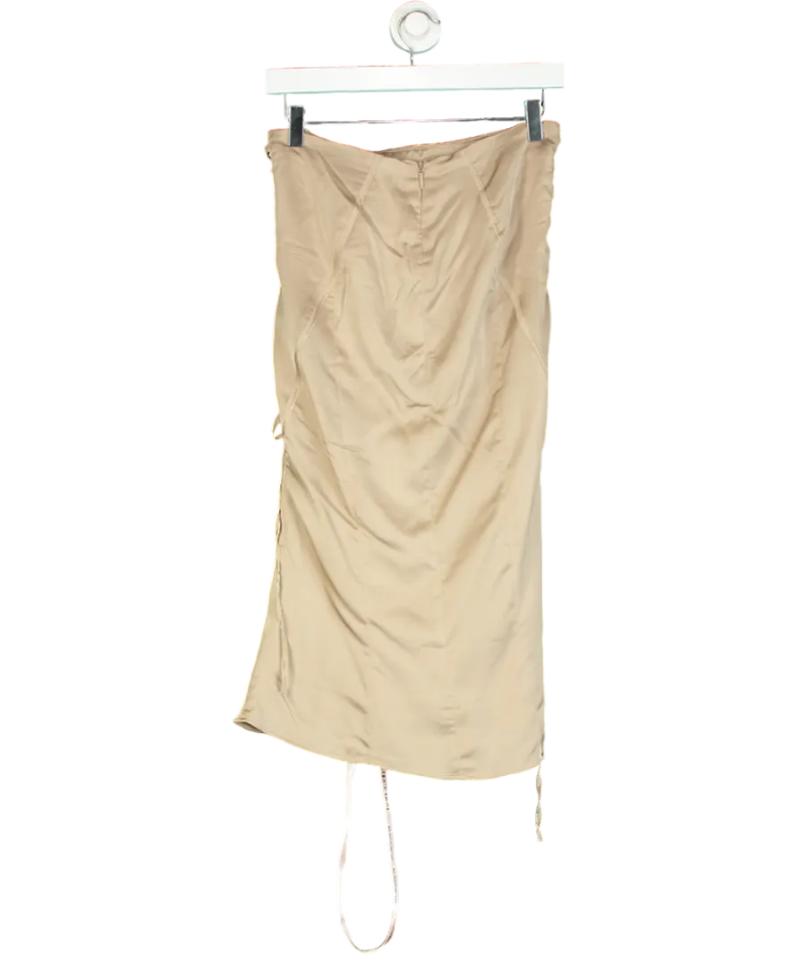 House of CB Beige Sidonie Satin Lace Up Skirt UK S