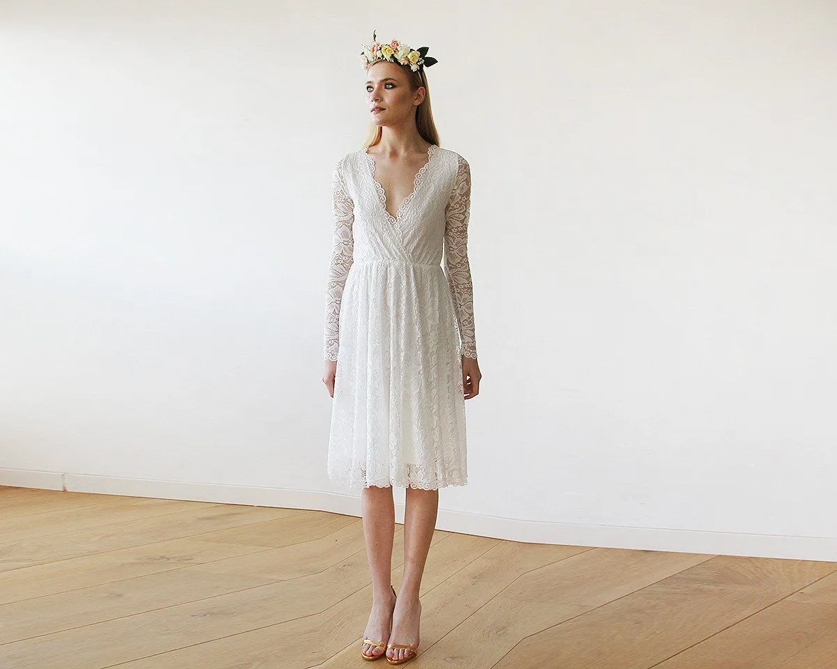 Ivory Lace  Short Bridal Gown #1161