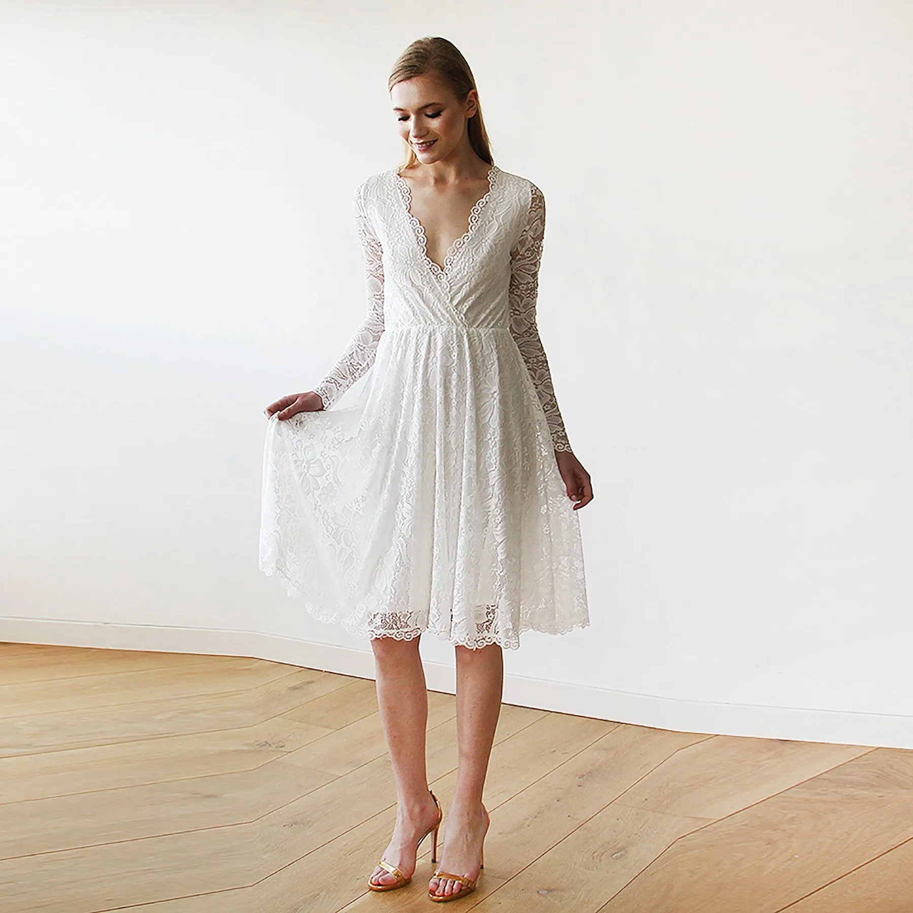 Ivory Lace  Short Bridal Gown #1161