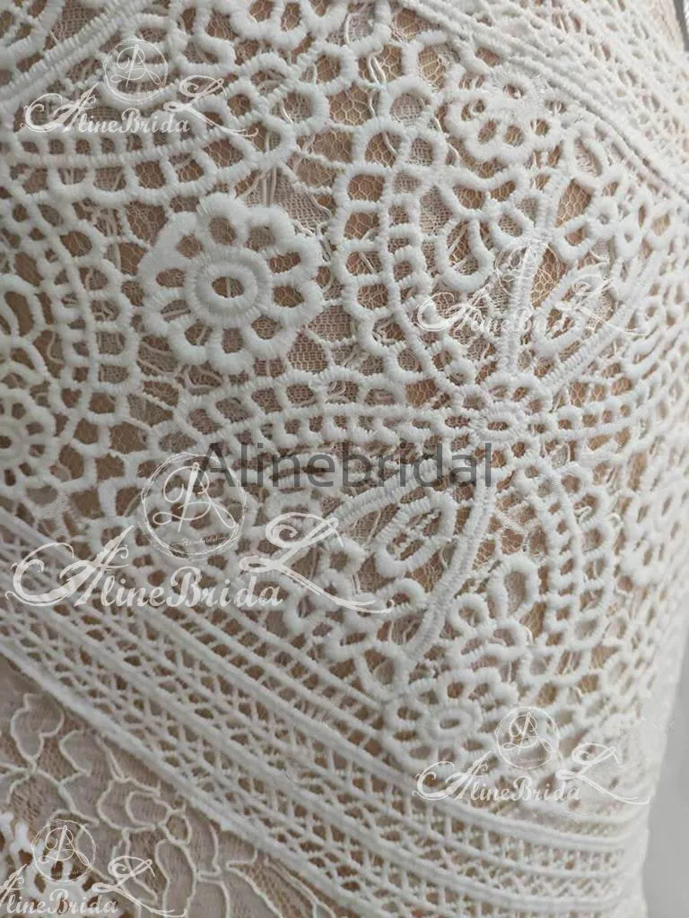 Ivory Lace Strapless Boho Beach Wedding Dresses, AB1530