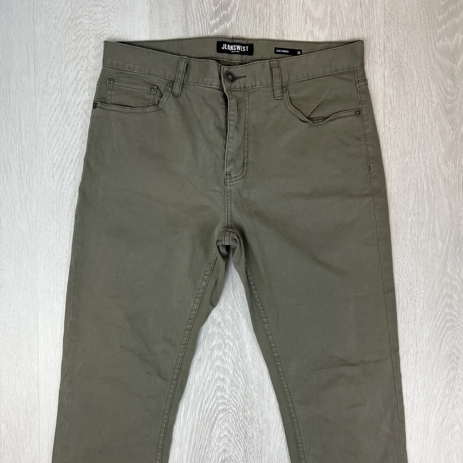 Jeanswest Mens Green Chinos Pants Slim Tapered Size 33