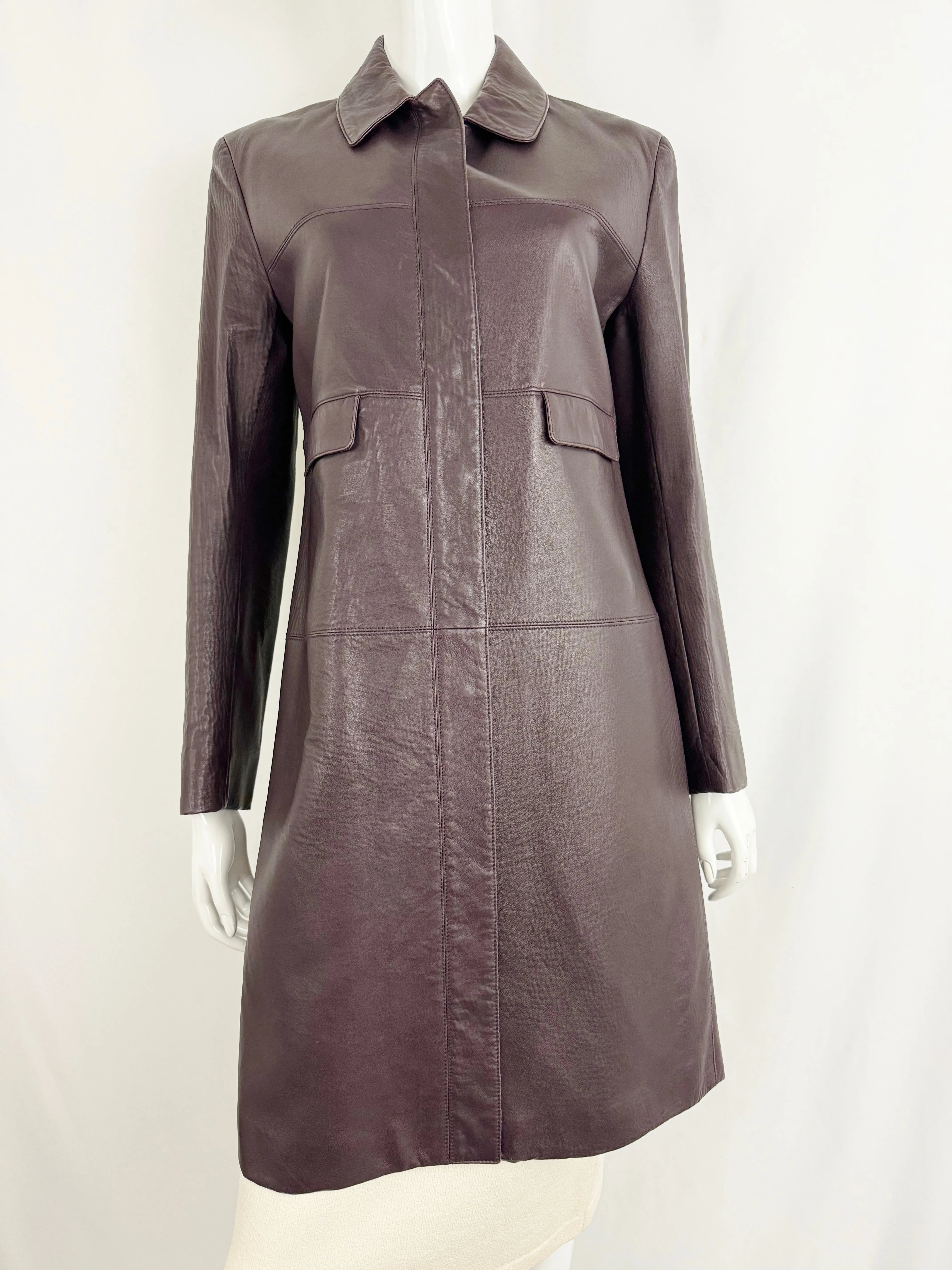 Jil Sander Brown Leather Trench Coat Size S / 6