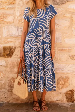 KaleaBoutique Boho Printed Short Sleeve Flare Tiered Dress