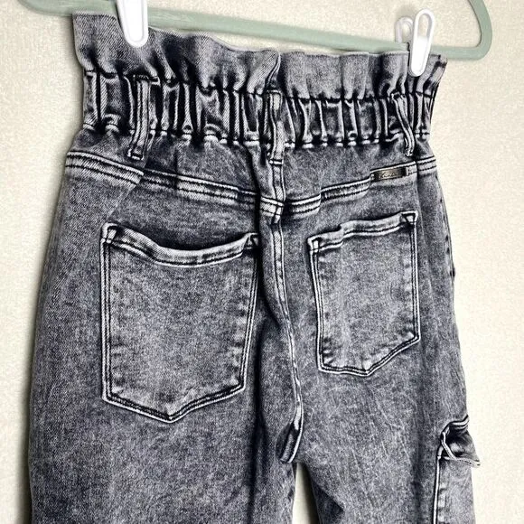 KanCan High Waist Charcoal Acid Wash Paperbag Waist Jogger Jeans Size 3/25 Pants