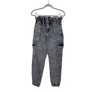 KanCan High Waist Charcoal Acid Wash Paperbag Waist Jogger Jeans Size 3/25 Pants