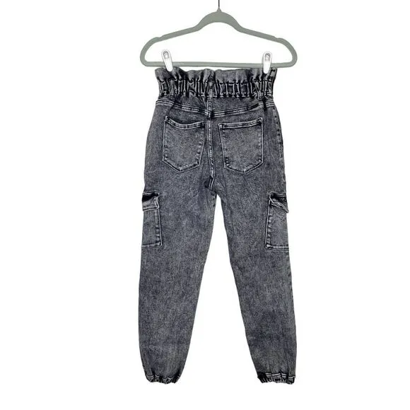 KanCan High Waist Charcoal Acid Wash Paperbag Waist Jogger Jeans Size 3/25 Pants