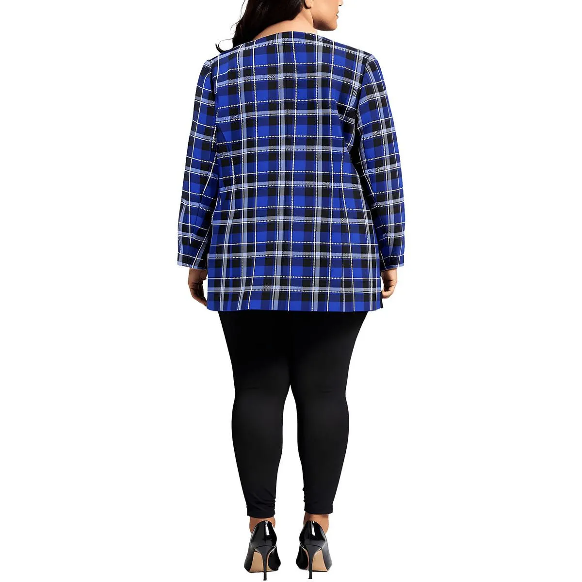 Kasper Womens Plus Plaid  Open-Front Blazer