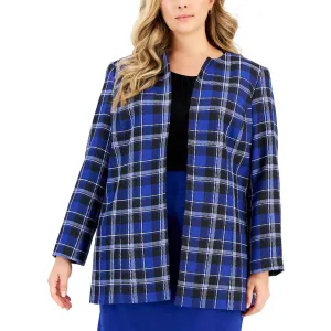 Kasper Womens Plus Plaid  Open-Front Blazer