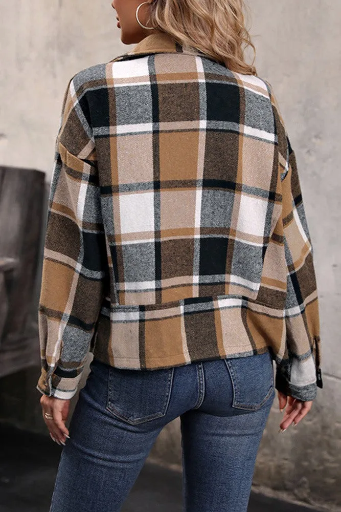 Khaki Plaid Short Jacket Coat - Final Sale