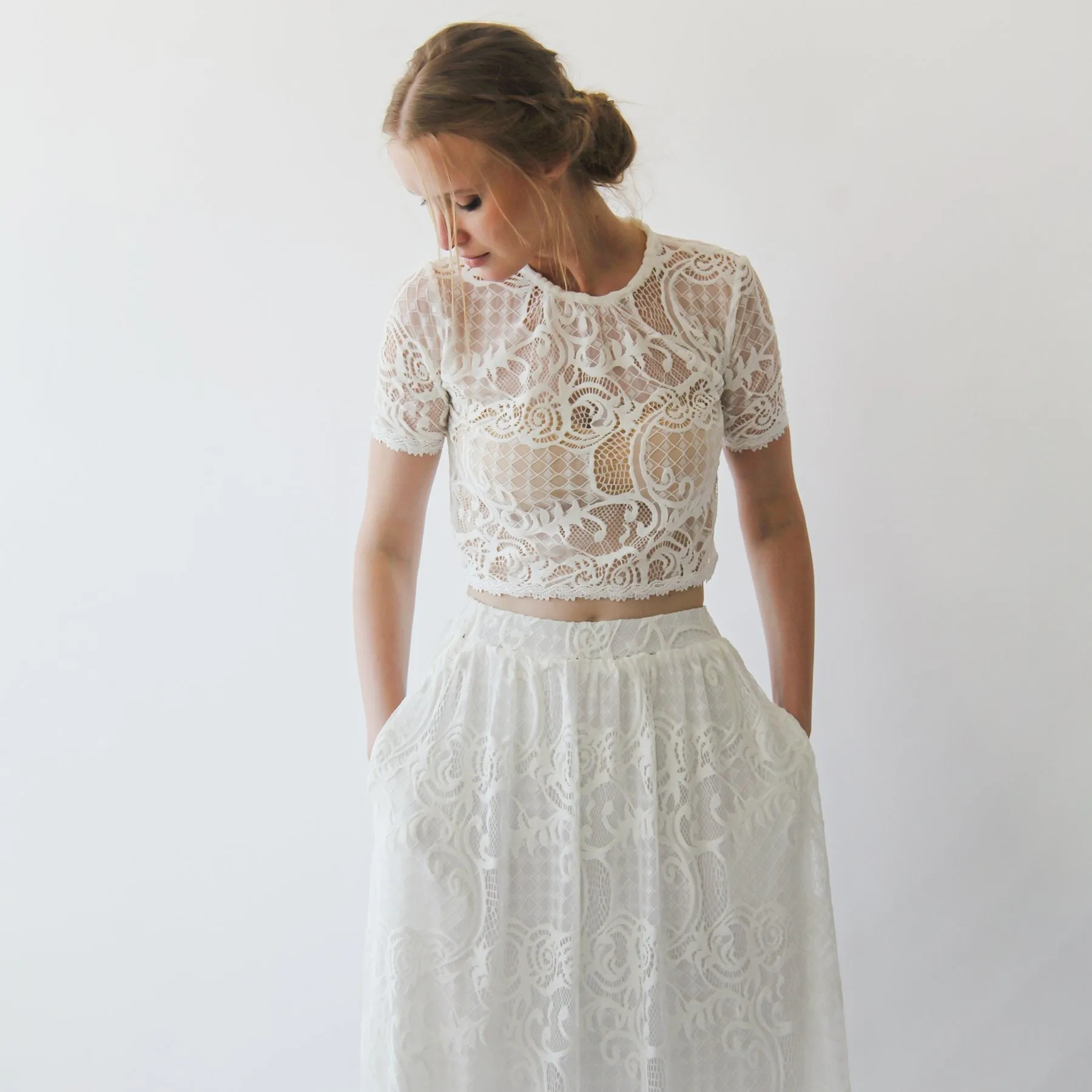 Lace Maxi Skirt with pockets  #3034