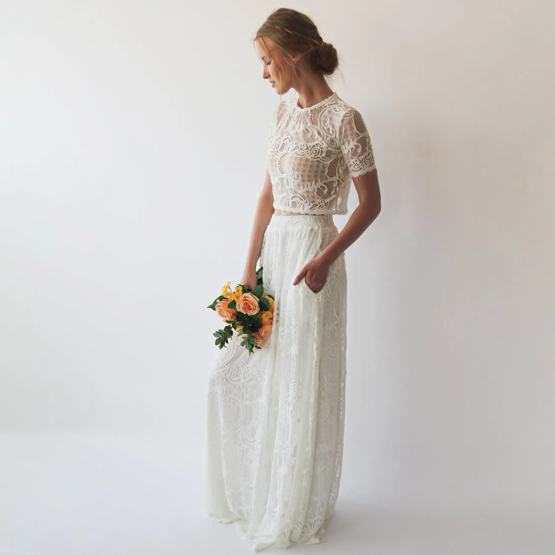 Lace Maxi Skirt with pockets  #3034