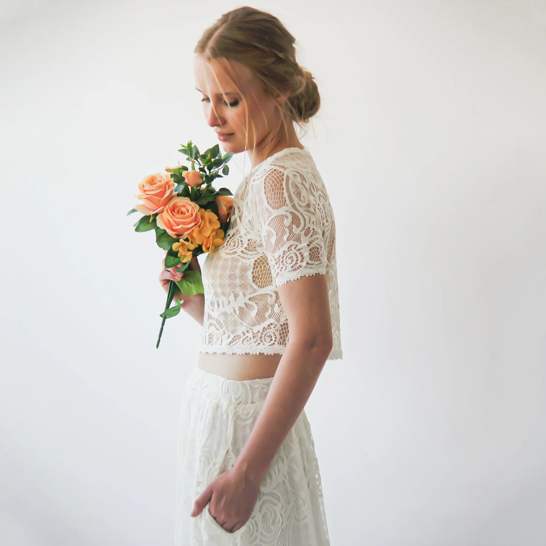 Lace Maxi Skirt with pockets  #3034