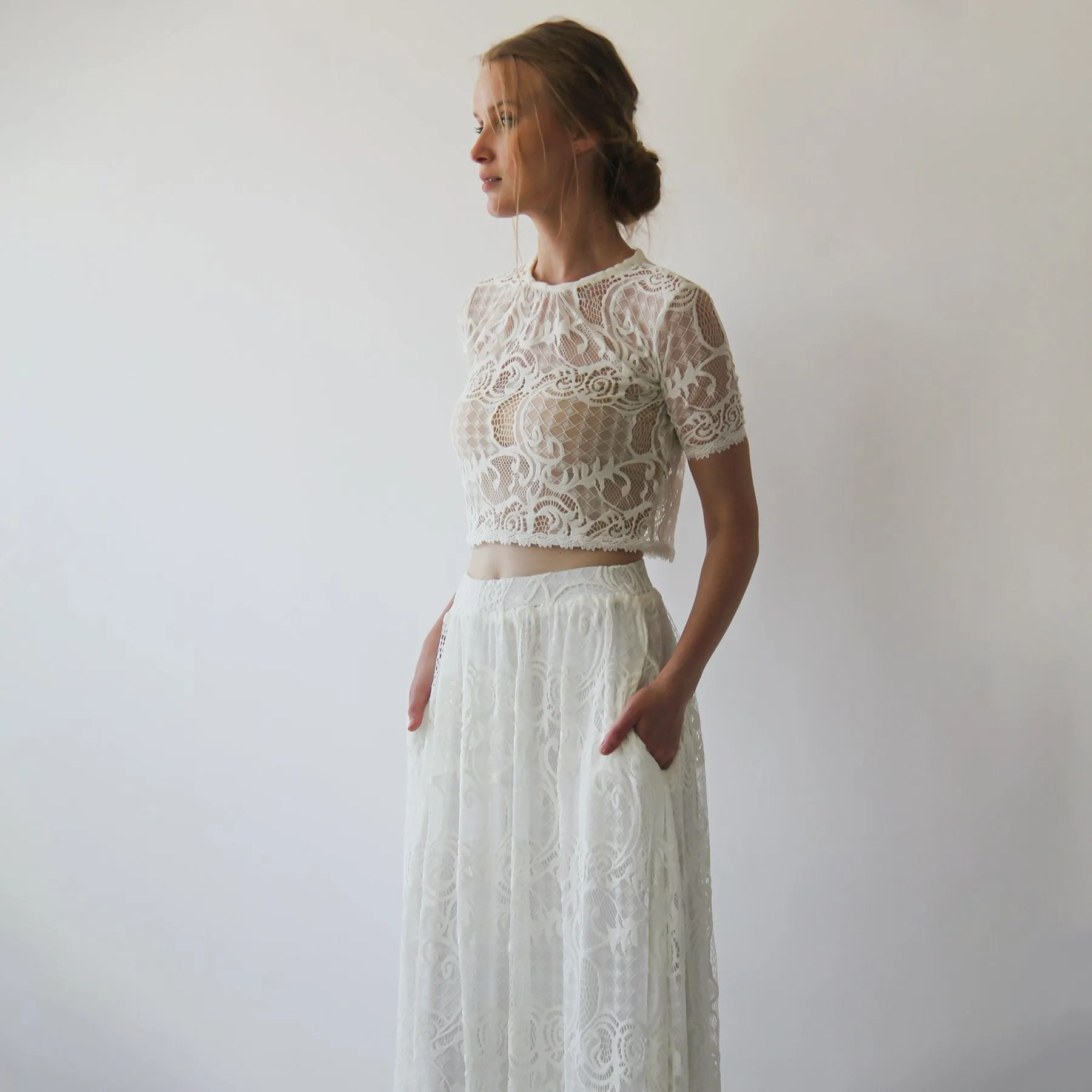 Lace Maxi Skirt with pockets  #3034