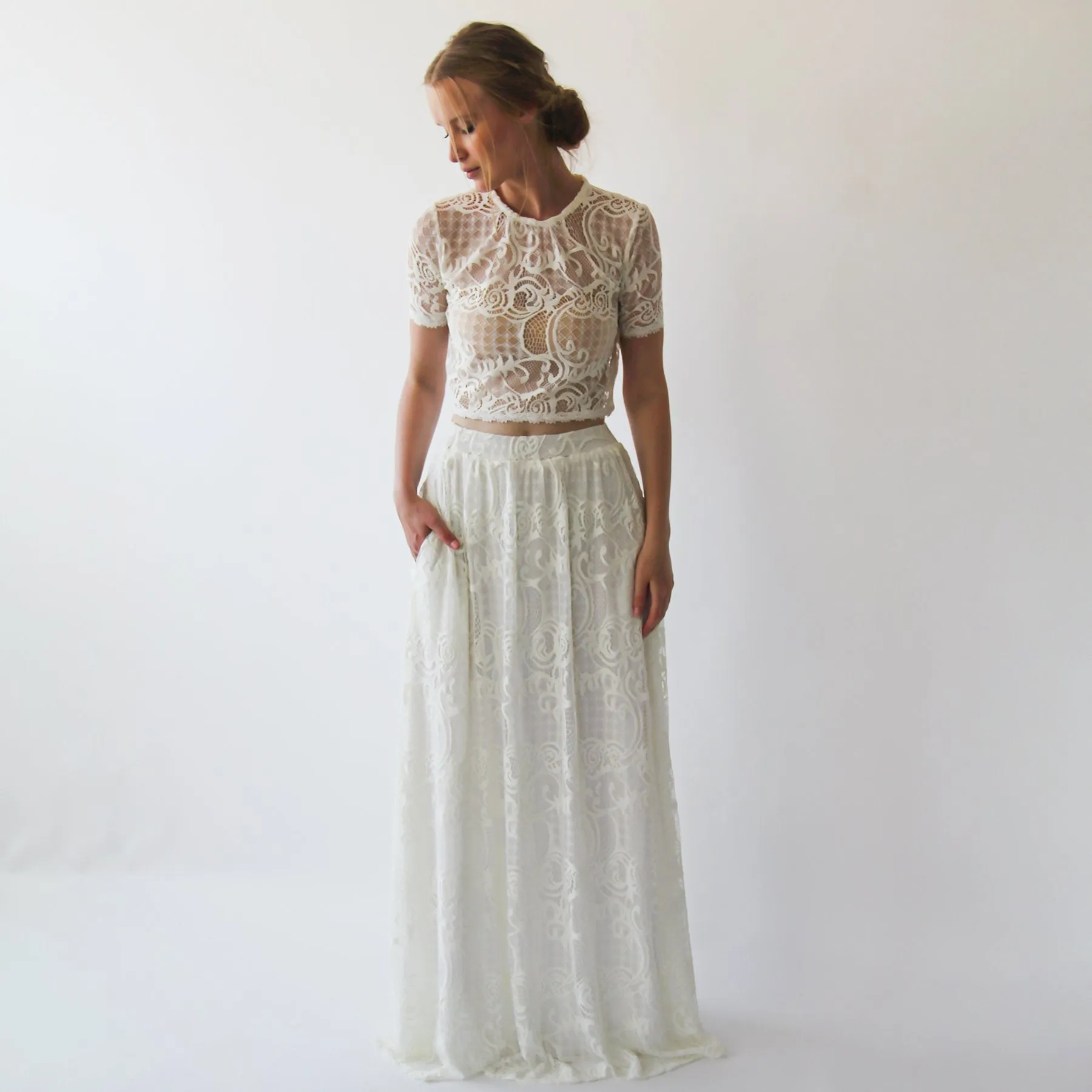 Lace Maxi Skirt with pockets  #3034
