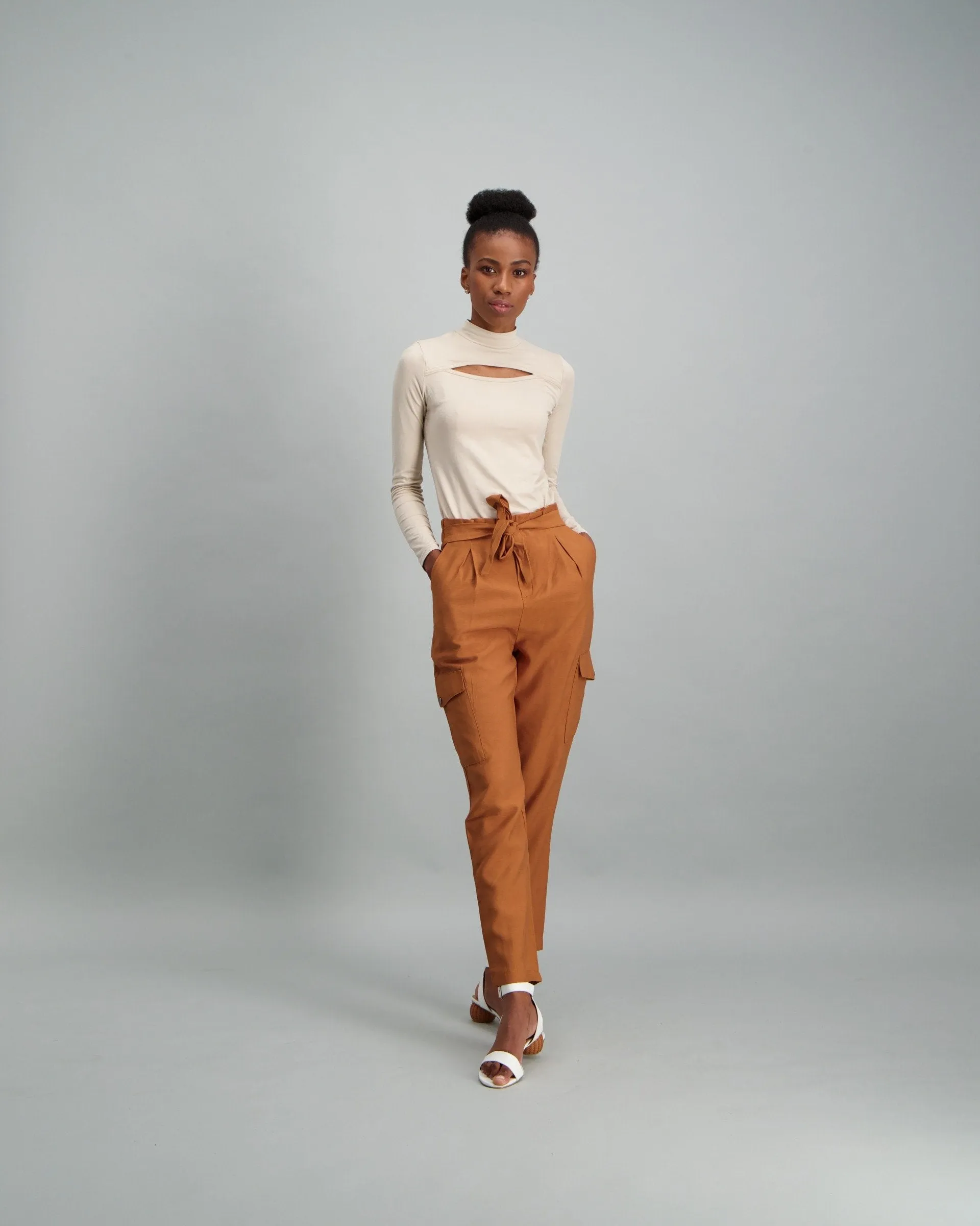 Ladies Cargo Tapered Trouser - Tan