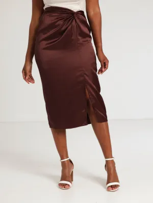 Ladies Draped Satin Skirt - Rust