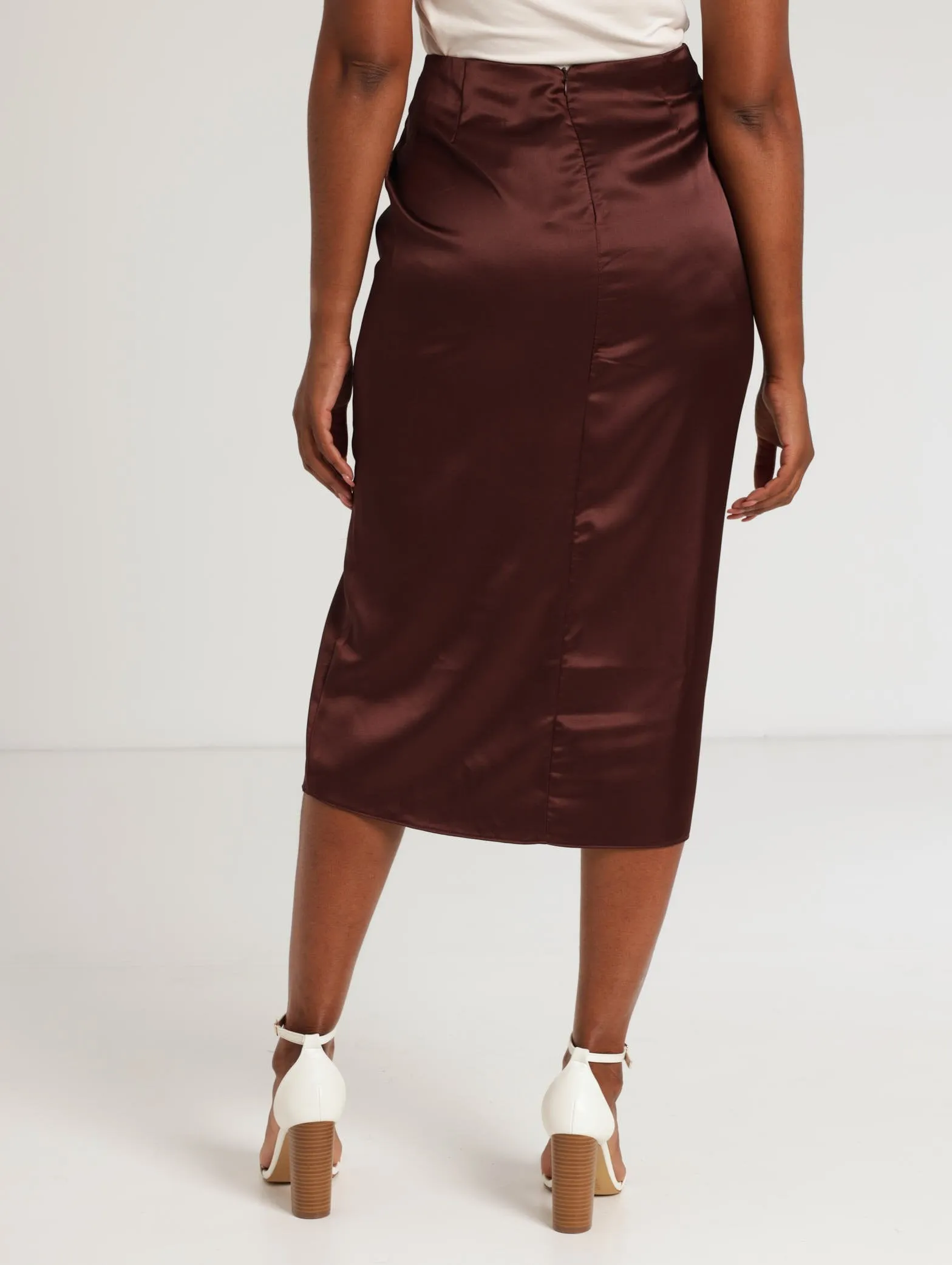 Ladies Draped Satin Skirt - Rust