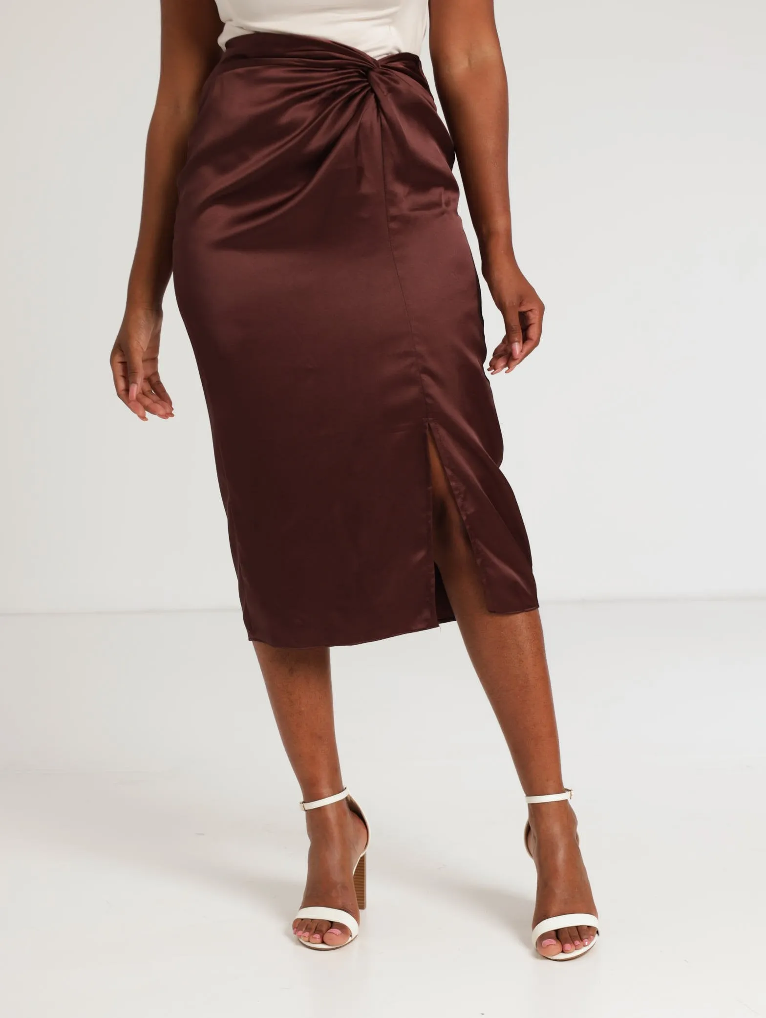 Ladies Draped Satin Skirt - Rust