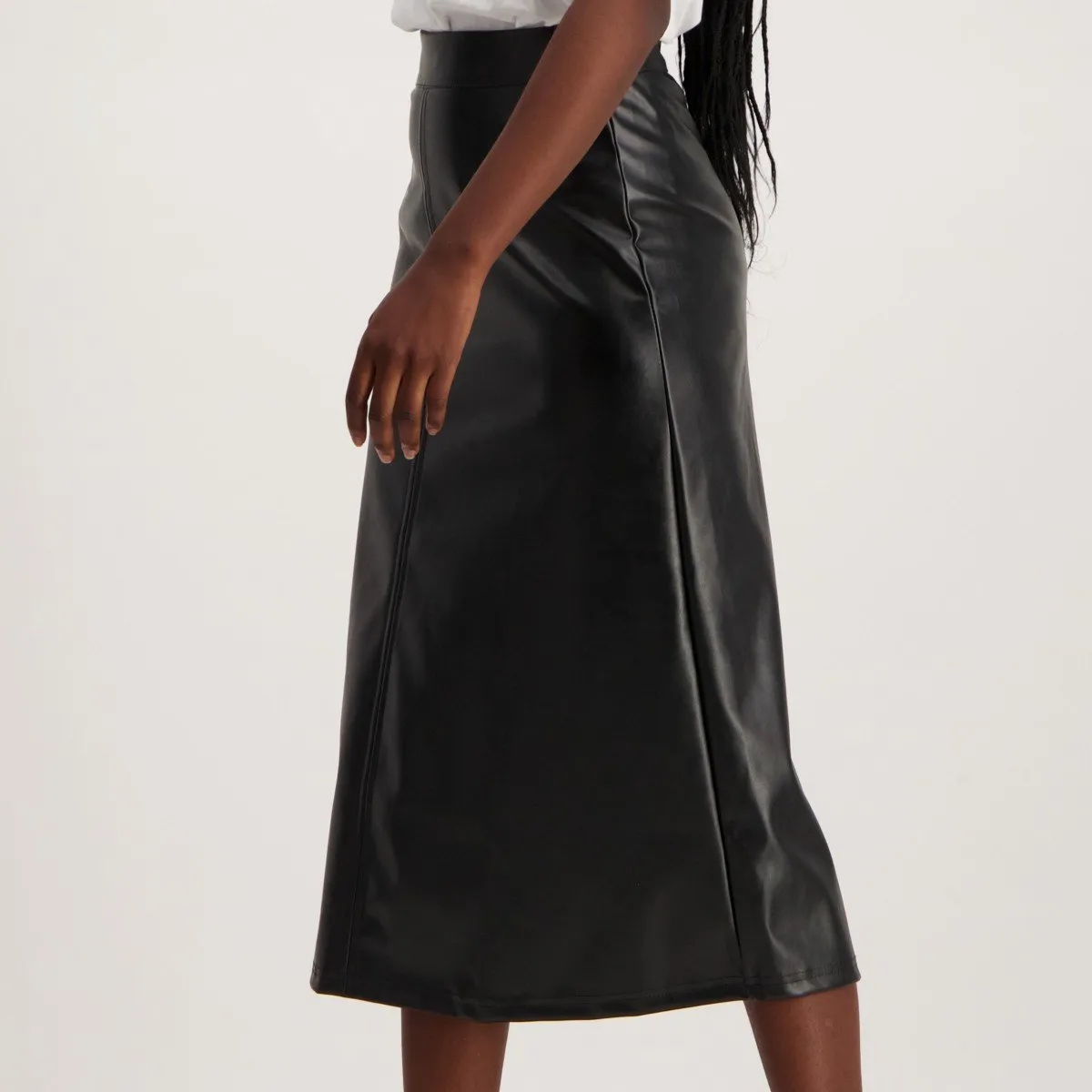 Ladies-Panel Flare Faux Leather Skirt