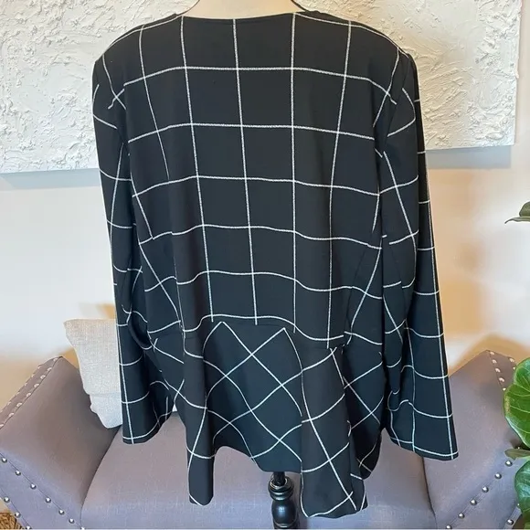 Lane Bryant Peplum Zip Front Jacket Window Pane Black White Career Sz 28 NWT.