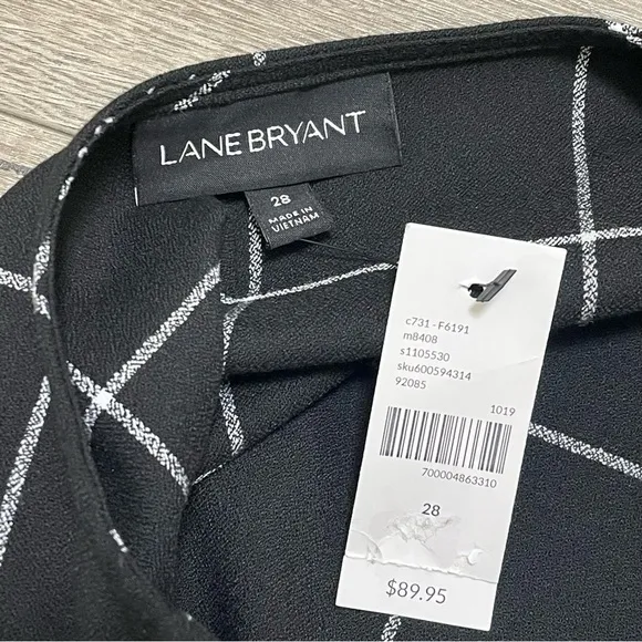 Lane Bryant Peplum Zip Front Jacket Window Pane Black White Career Sz 28 NWT.
