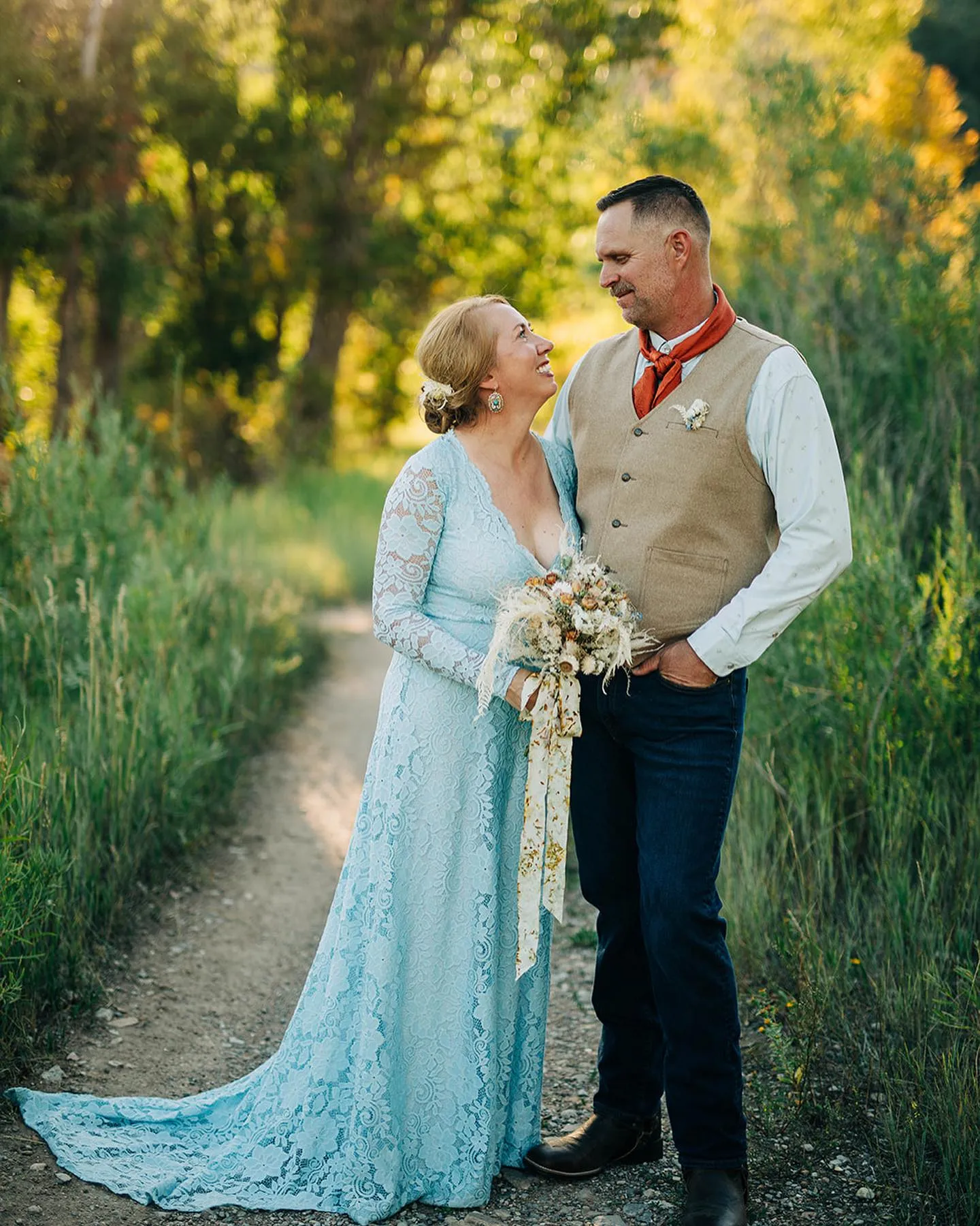 Light Blue Wrap Dress with Train #1151