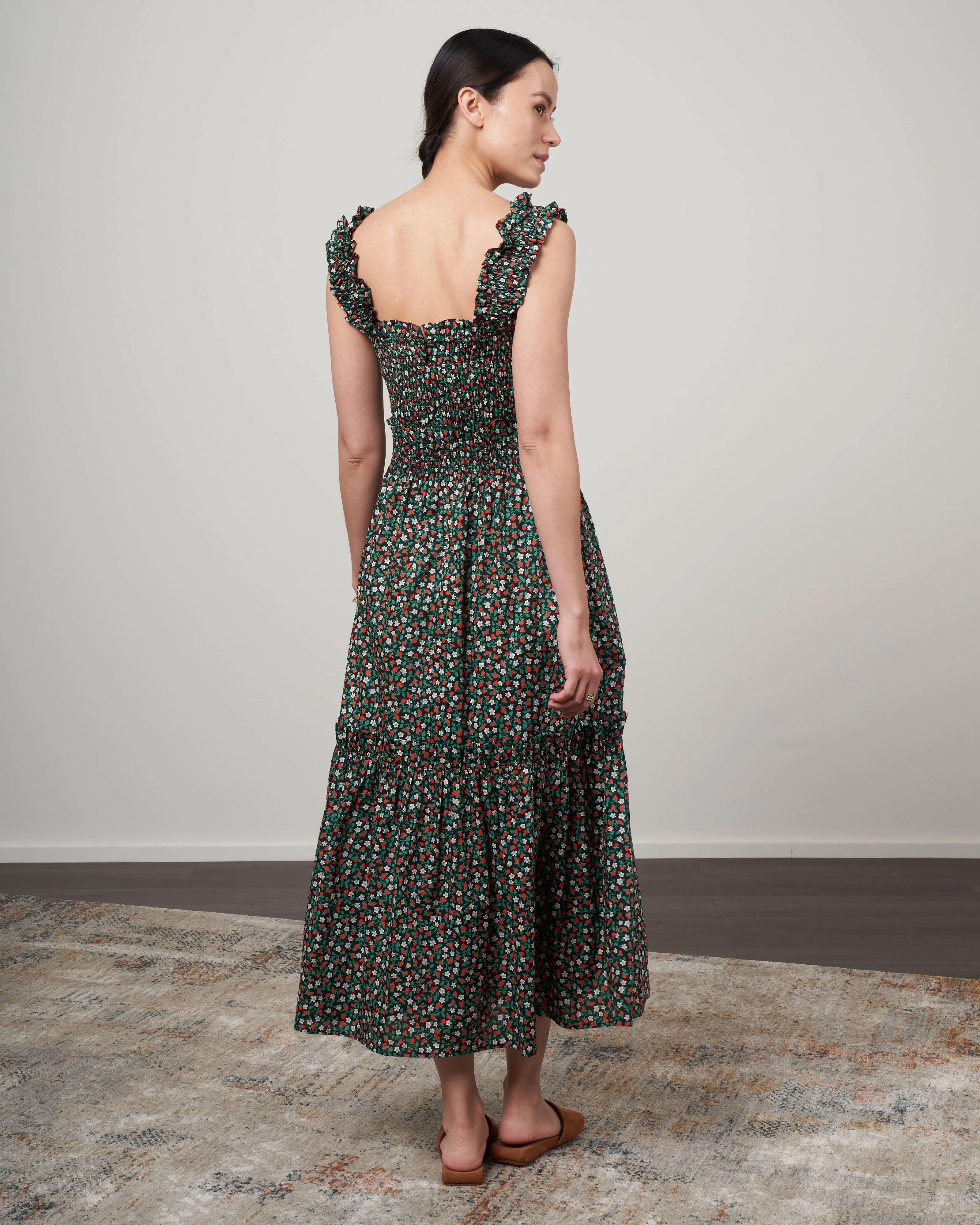 lilly print smocked slip dress - black
