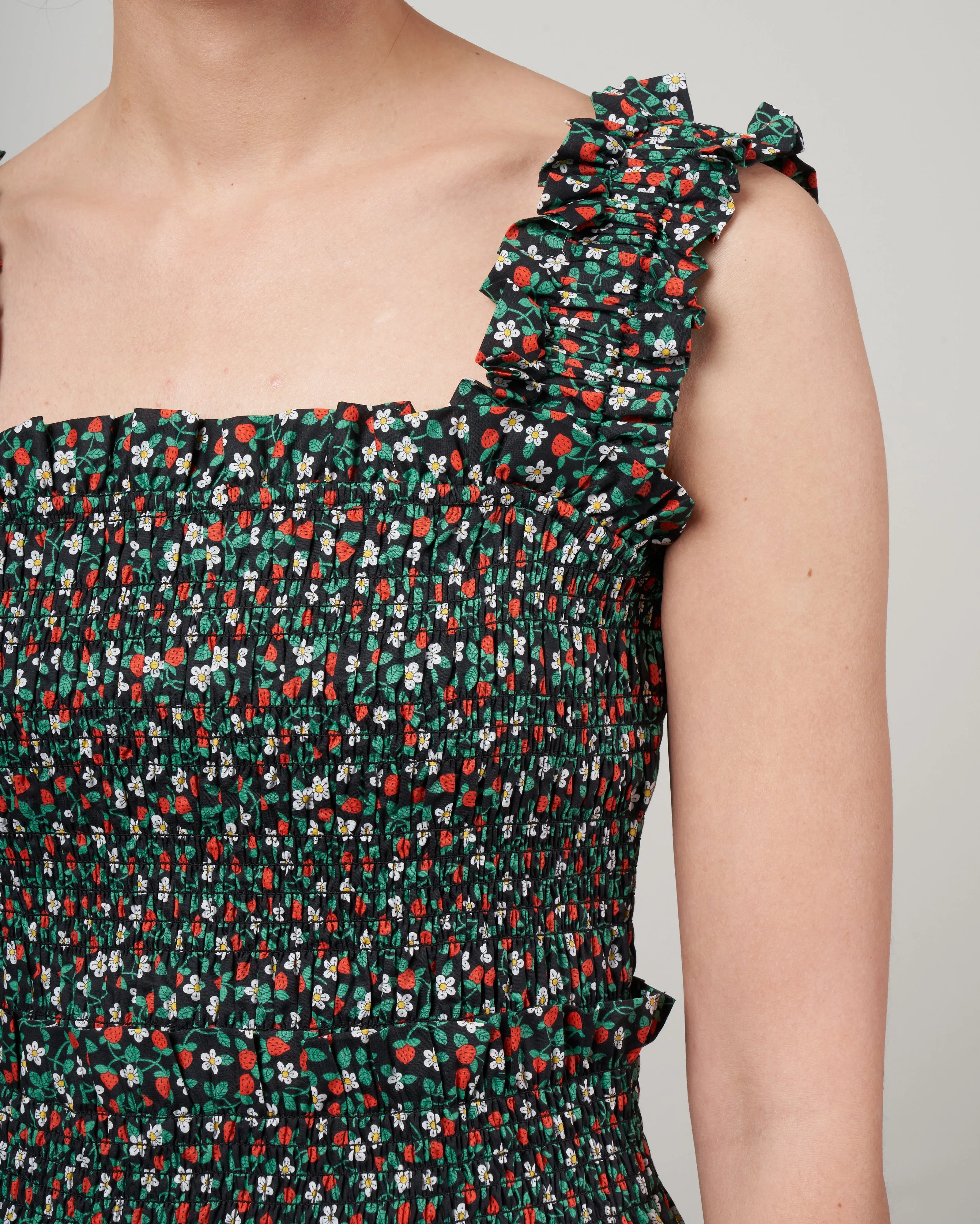 lilly print smocked slip dress - black