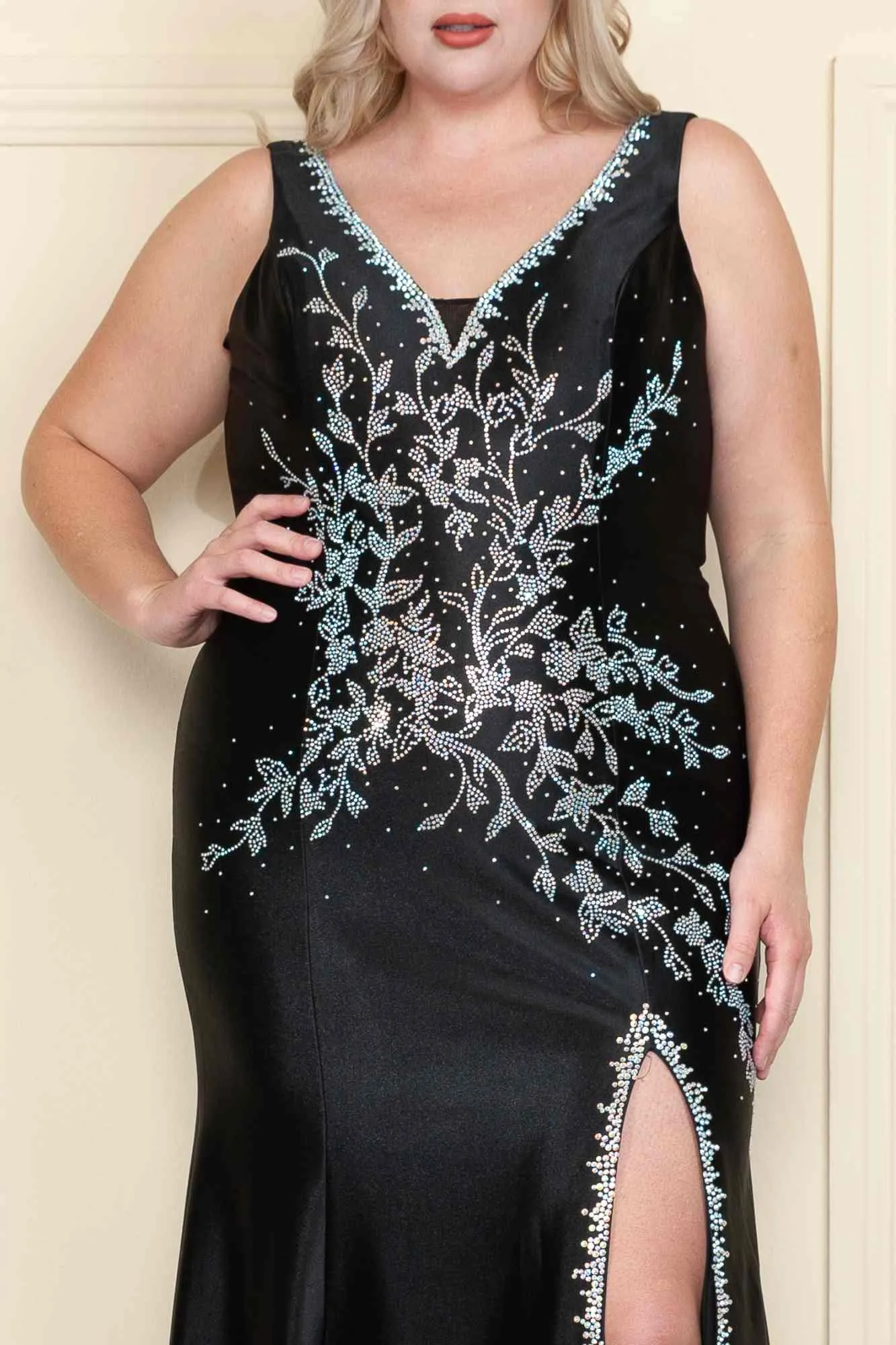 Lindas W1132 Plus Size Poly Span Jersey Rhinestone Formal Gown