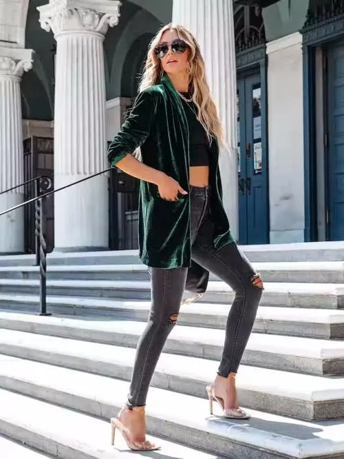 Linny Button Up Long Sleeve Blazer with Pocket
