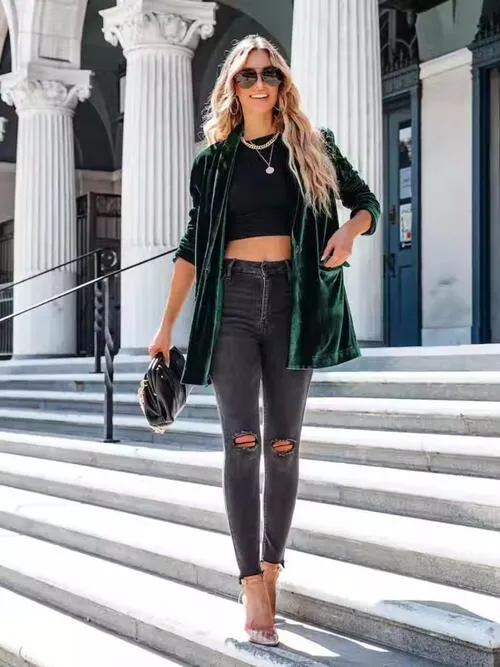 Linny Button Up Long Sleeve Blazer with Pocket