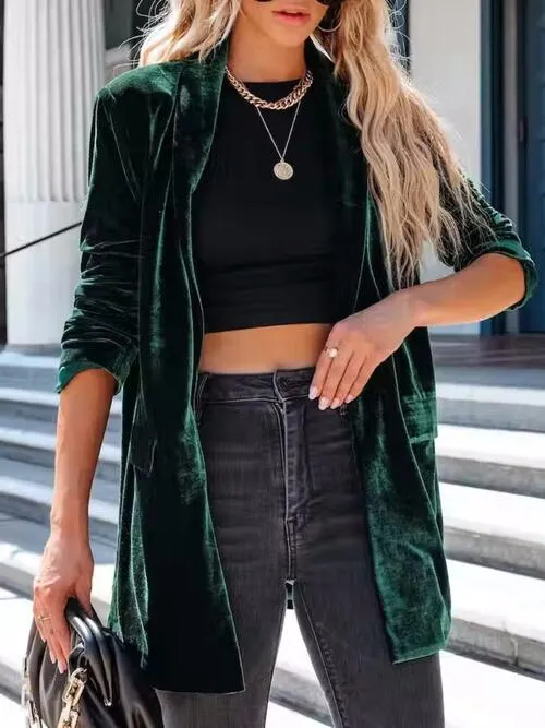 Linny Button Up Long Sleeve Blazer with Pocket