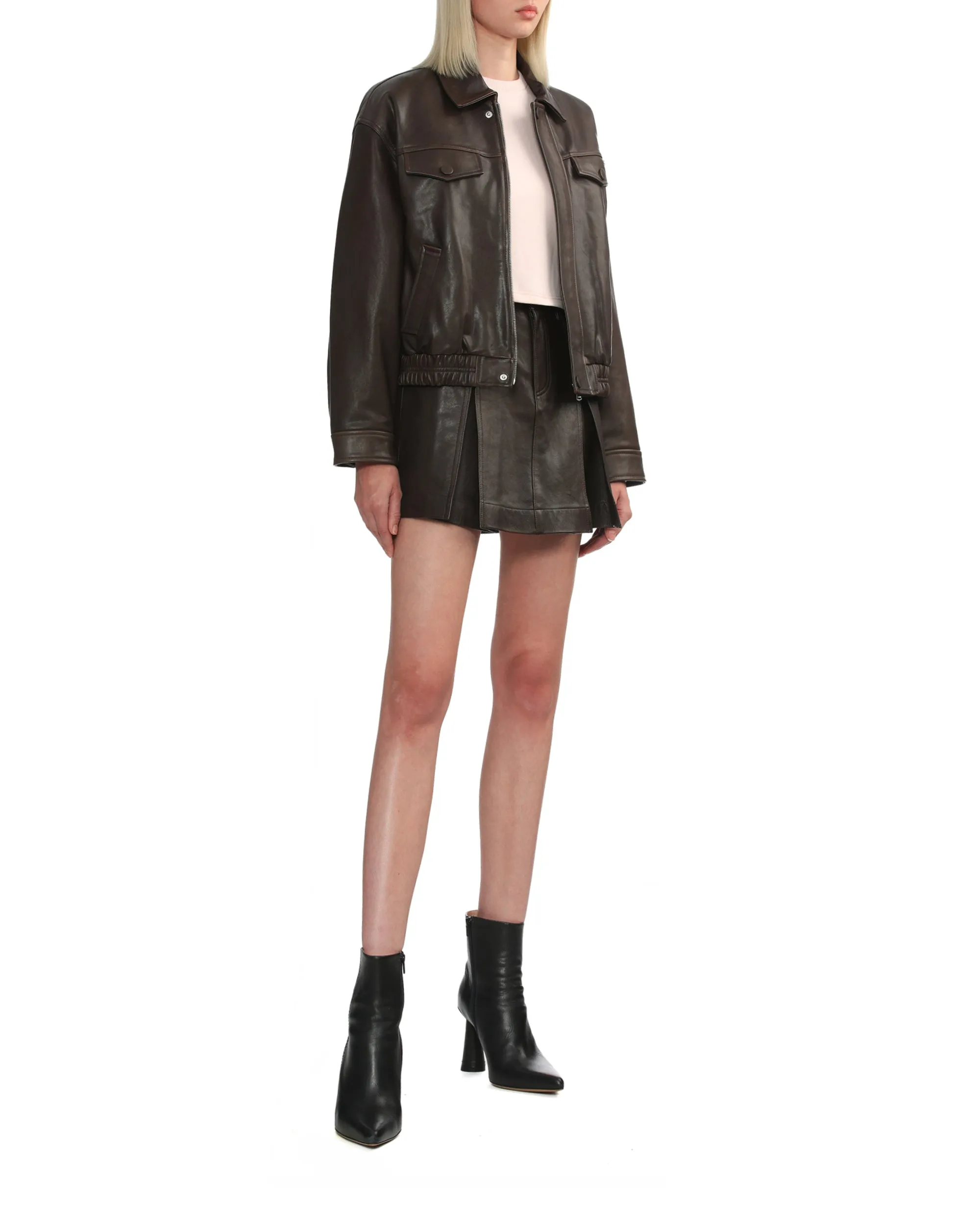 Logo leather mini skirt