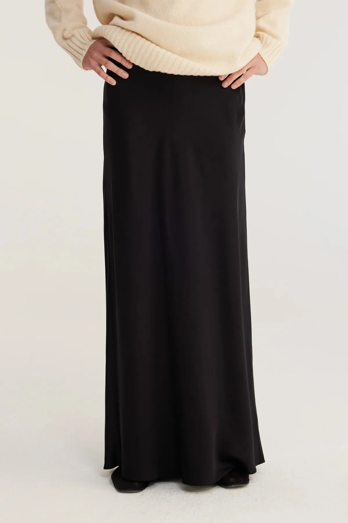 Long Satin Skirt in Black