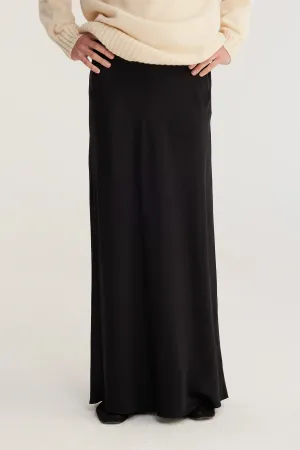 Long Satin Skirt in Black