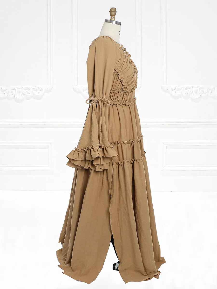 Long Sleeves V Back Elastic Waist Woman Boho Maxi Dress Photoshoot Dresses Outfit YW231112